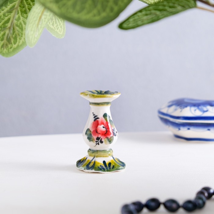 Подсвечник гжель «Церковный» , цветной, керамика, Подсвечник гжель «Церковный» , цветной, керамика,