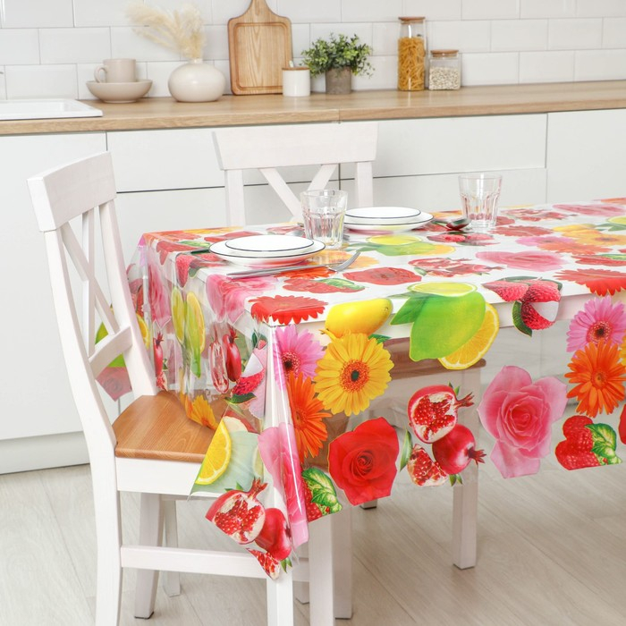 Клеёнка на стол Доляна &laquo;Фрукты&raquo;, ширина 137 см, толщина 0,08 мм, рулон 30 метров