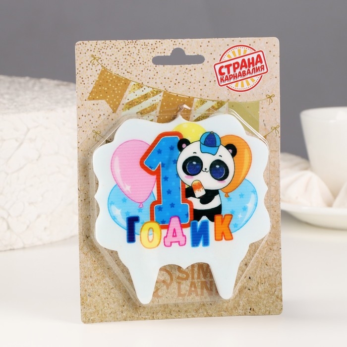 Свеча для торта &laquo;1 годик&raquo;, панда, 8 см