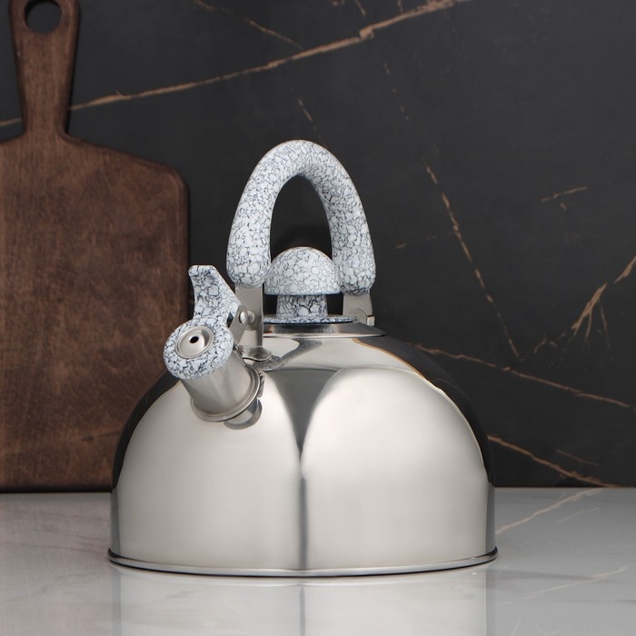 Чайник со свистком из нержавеющей стали Доляна &laquo;Мрамор&raquo;, 3 л, фиксированная ручка, цвет хромированный