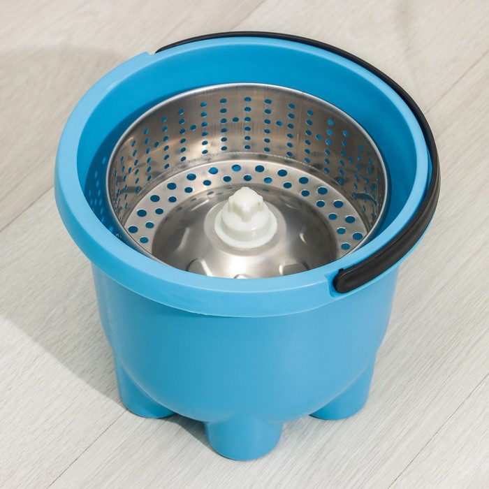 Швабра с отжимом и ведро: ведро с металлической центрифугой 7,2 л, швабра с телескопическим черенком 76-105 см, запасная насадка из микрофибры, цвет МИКС