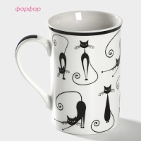 Кружка фарфоровая Доляна «Чёрный кот», 300 мл, цвет белый Кружка фарфоровая Доляна «Чёрный кот», 300 мл, цвет белый