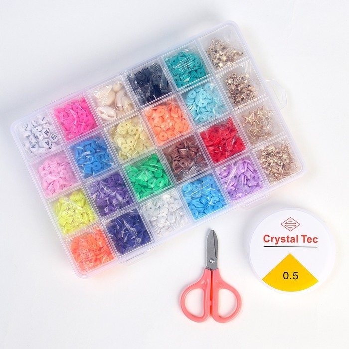 Набор для создания украшений &laquo;Яркие бусины&raquo;, 21 цвет бусин, 4 вида фурнитуры + ножницы