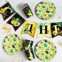 Набор бумажной посуды одноразовый Авокадо&raquo;, 6 тарелок, 6 стаканов, 1 гирлянда