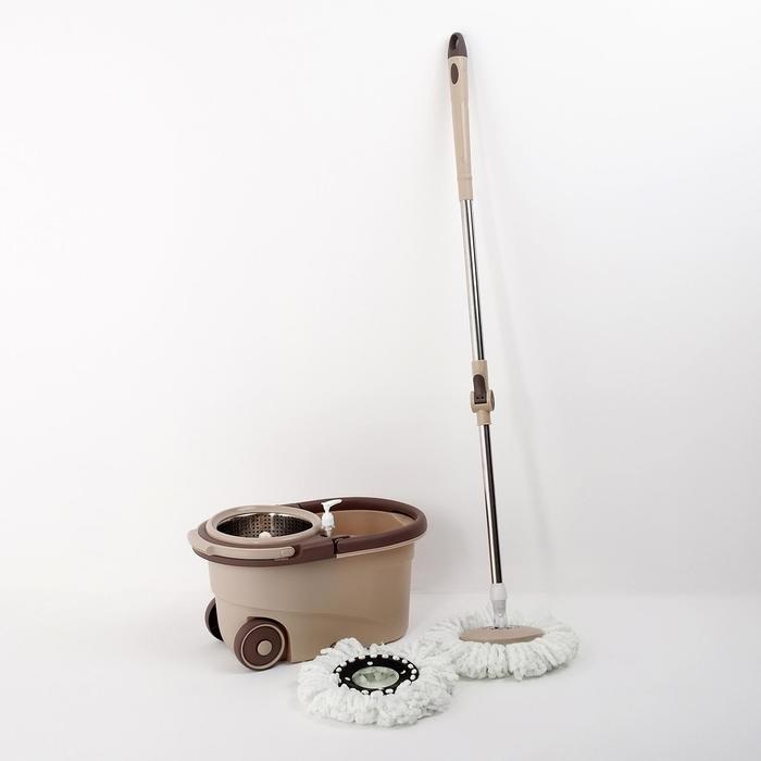 Швабра с отжимом Доляна: ведро с металлической центрифугой, 18 л, запасная насадка из микрофибры, цвет синий