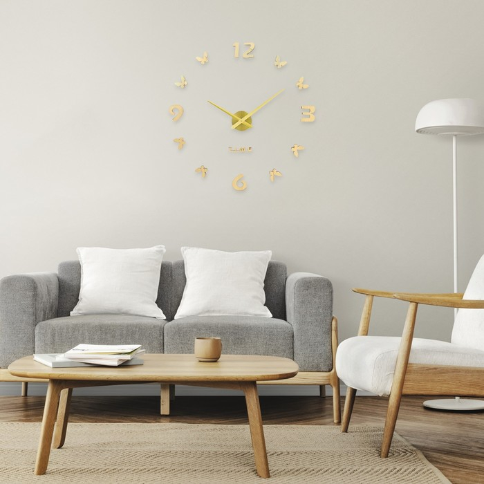 Часы настенные интерьерные большие, 3d "Бабочки", бесшумные, наклейка, d-70 см