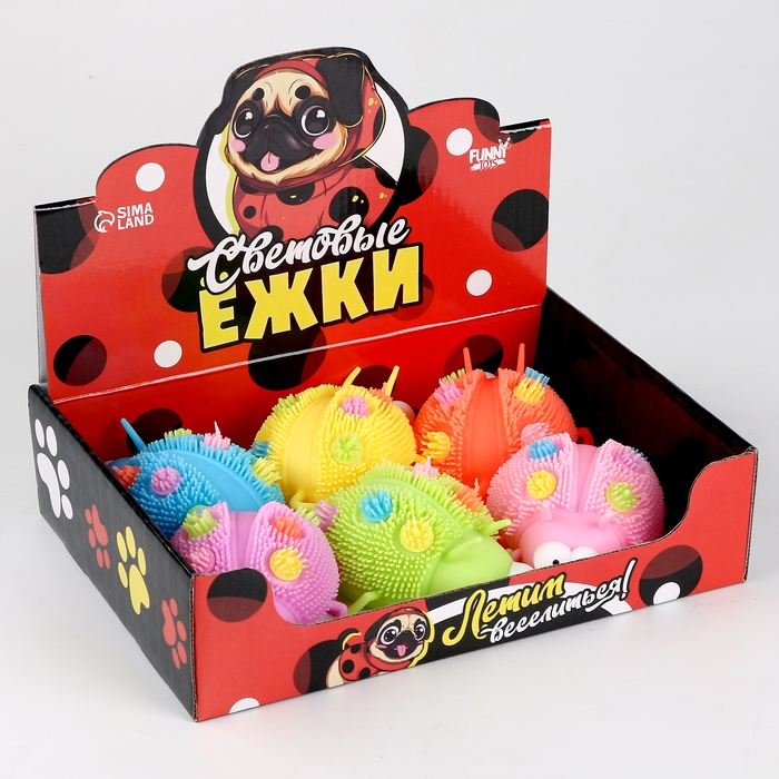 Мяч детский резиновый ёжка световой «Божья коровка», цвета МИКС , в шоубоксе Мяч детский резиновый ёжка световой «Божья коровка», цвета МИКС , в шоубоксе