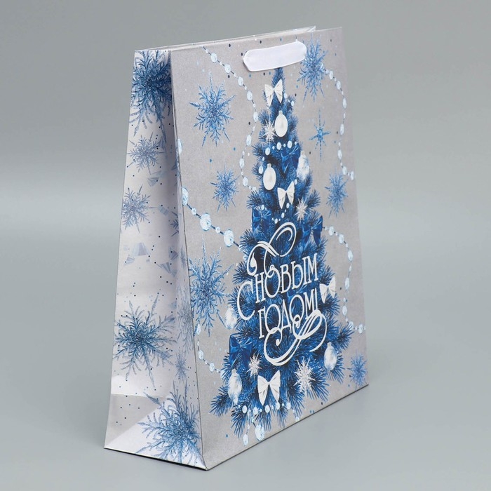 Пакет подарочный новогодний крафтовый вертикальный &laquo;С Новым годом&raquo;, M 26 х 30 х 9 см, Новый год