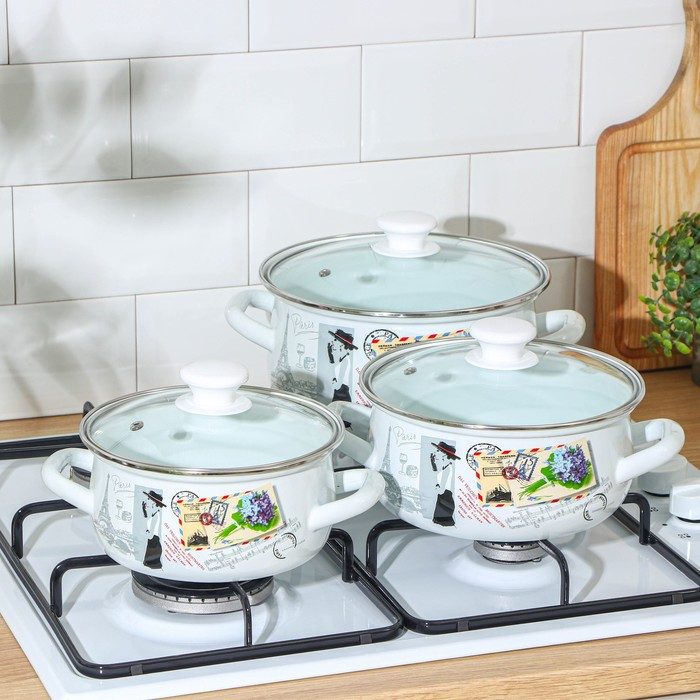 Набор кастрюль &laquo;Фиалка Монмарта&raquo;, 3 предмета: 1,5 л, 2 л, 3 л, крышки, индукция