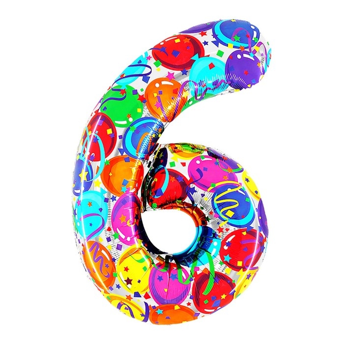 Шар фольгированный 40" &laquo;Цифра 6&raquo;, яркие шары