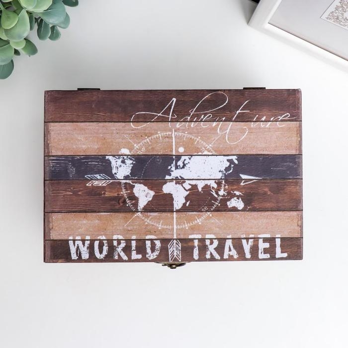 Шкатулка дерево кожзам "Путешествия по миру. Карта" 10х12х18 см