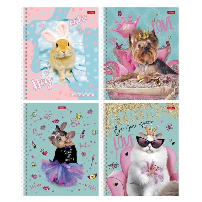 Тетрадь 48 листов в клетку на гребне Тетрадь 48 листов в клетку на гребне "Стильные крошки", обложка мелованный картон, блок офсет 65г/м2, МИКС