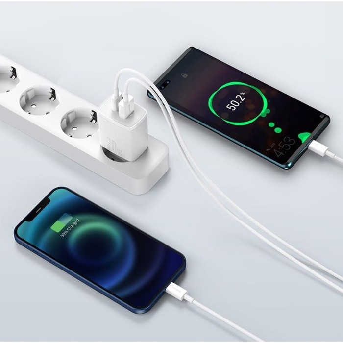 Зарядное устройство Baseus Compact Quick Charger USB+Type-C, 3A, 20W, белый Зарядное устройство Baseus Compact Quick Charger USB+Type-C, 3A, 20W, белый