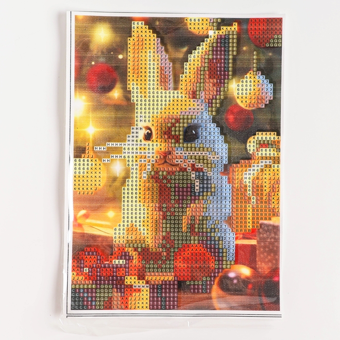 Алмазная мозаика на новый год с частичным заполнением на холсте &laquo;Зайчик&raquo;, 15 х 21 см, новогодний набор для творчества