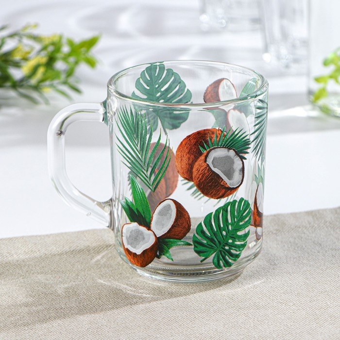 Кружка стеклянная для чая &laquo;Кокос&raquo;, 250 мл