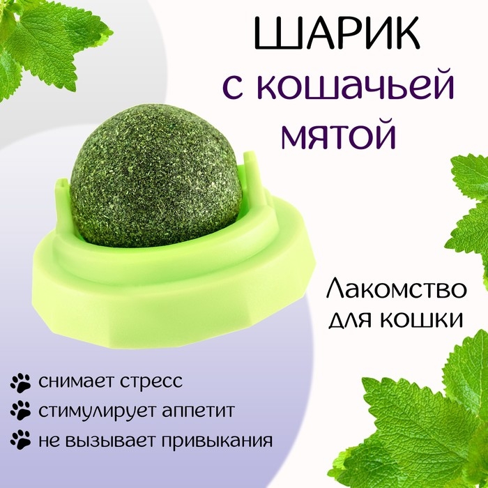 Игрушка для кошек из кошачьей мяты Игрушка для кошек из кошачьей мяты "Вращающийся шарик" на основании, 5 х 4 см, зелёная