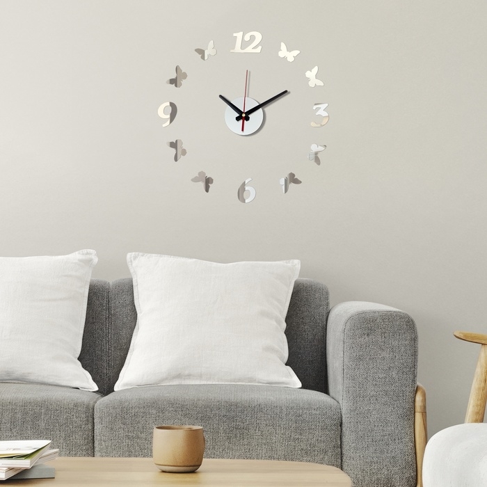 Часы настенные интерьерные, 3d "Бабочки", бесшумные, большие, наклейка, d-40 см