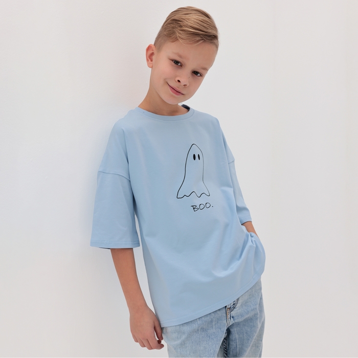 Футболка детская MINAKU: Exclusive print, цвет голубой, рост 116 см