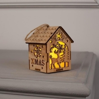 Ёлочная игрушка &laquo;Домик с оленем&raquo;, от батареек, свечение тёплое белое