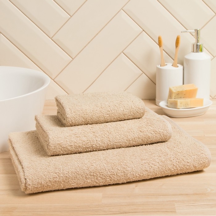 Полотенце махровое Экономь и Я 50*90 см, цв. бежевый, 100% хлопок, 320 гр/м2