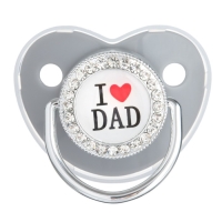 Соска - пустышка силиконовая ортодонтическая «I LOVE DAD», от 6 мес., с колпачком, цвет серый/серебро, стразы Соска - пустышка силиконовая ортодонтическая «I LOVE DAD», от 6 мес., с колпачком, цвет серый/серебро, стразы