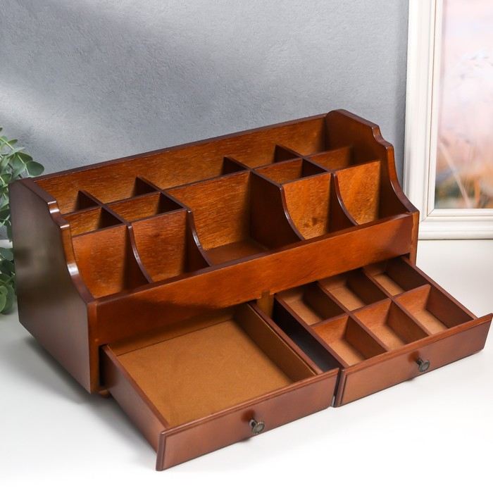 Шкатулка дерево для украшений и косметики 2 ящика коричневая 35х16,5х17 см Шкатулка дерево для украшений и косметики 2 ящика коричневая 35х16,5х17 см