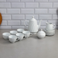 Чайный сервиз &laquo;Кармен&raquo;, 17 предметов: сливочник 350 мл, 6 чашек 200 мл, чайник 1.5 л, сахарница 300 мл, 6 блюдец, фарфор, Иран