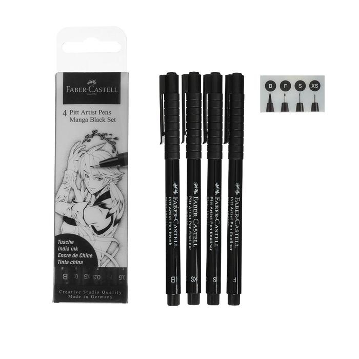 Набор ручек капиллярных 4 штуки (линеры XS, S, F; кисть B), Faber-Castell PITT&reg; Artist Pen Manga, цвет черный