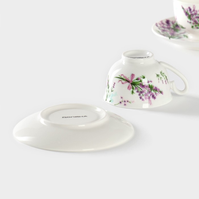 Набор фарфоровый кофейный Доляна «Лаванда», 4 предмета: 2 чашки 80 мл, 2 блюдца d=11,6 см, цвет белый Набор фарфоровый кофейный Доляна «Лаванда», 4 предмета: 2 чашки 80 мл, 2 блюдца d=11,6 см, цвет белый