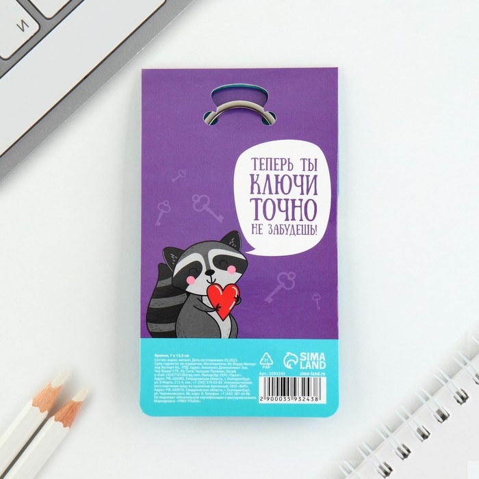 Брелок для ключей акриловый «Енот», 3,5 х 10 см Брелок для ключей акриловый «Енот», 3,5 х 10 см