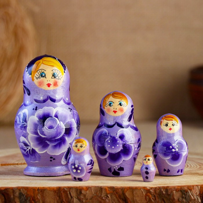 Матрёшка &laquo;Роза&raquo;,  сиреневое платье, 5 кукольная, 10 см