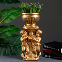 Фигурное кашпо "Два мальчика с чашей", бронза 0,6л/ 15х17х37см Фигурное кашпо "Два мальчика с чашей", бронза 0,6л/ 15х17х37см