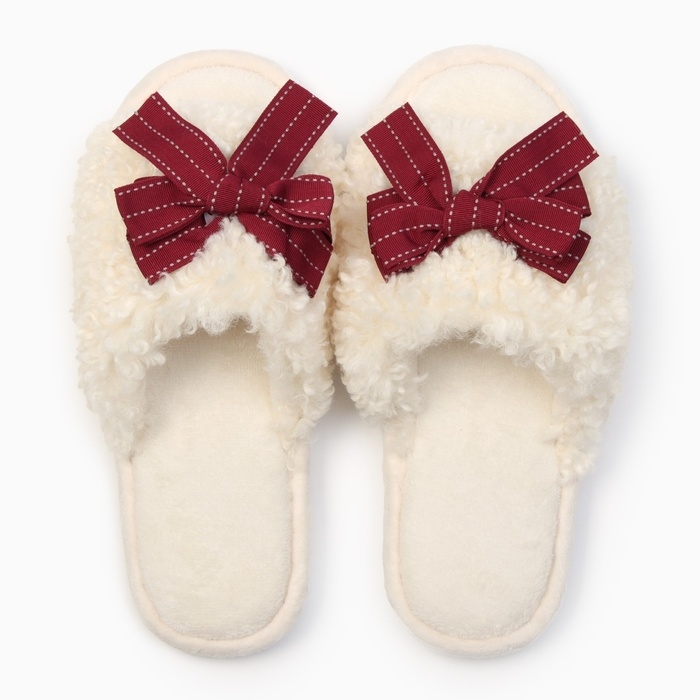 Тапочки женские с открытым носом, размер 38-39, бордовый бант