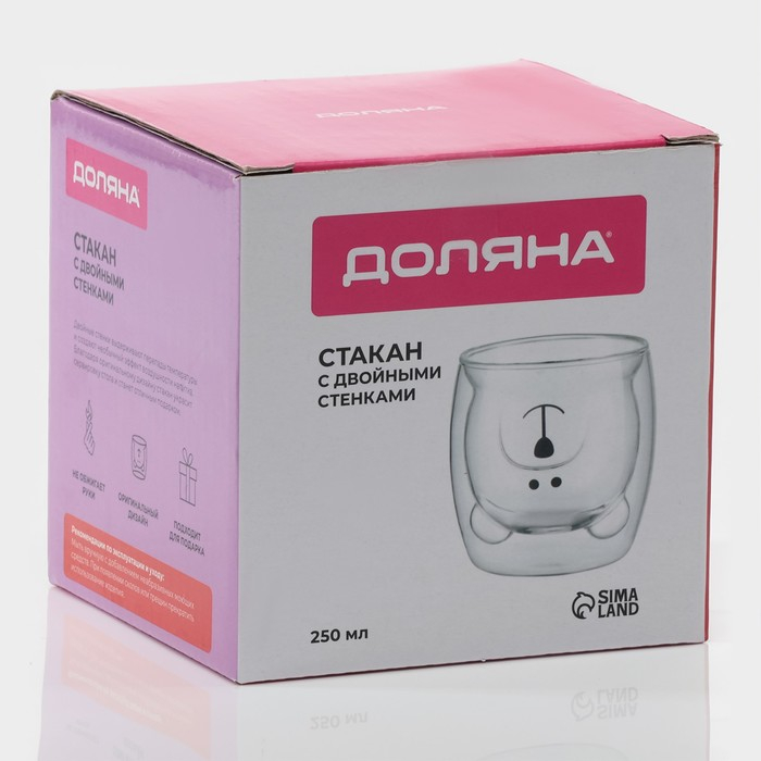 Стакан стеклянный с двойными стенками Доляна «Медведь», 200 мл, 9×9 см Стакан стеклянный с двойными стенками Доляна «Медведь», 200 мл, 9×9 см