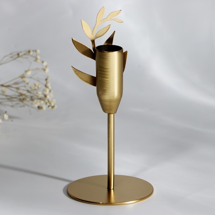 Подсвечник &laquo;Листики&raquo;, зол., 7,4 х 15,3 см