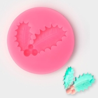 Молд «Листья с ягодами», силикон, 5,3×5,3×1 см, цвет МИКС Молд «Листья с ягодами», силикон, 5,3×5,3×1 см, цвет МИКС