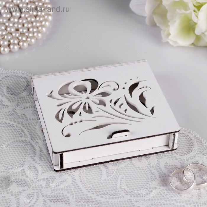 Шкатулка под кольца "Хохлома", белый, 10х9,5х2,6 см