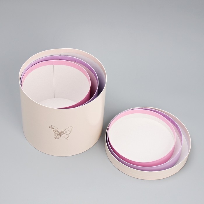 Набор шляпных коробок 3 в 1, упаковка подарочная, &laquo;Цветы&raquo;, 16 х 16 х 14‒20 х 20 х 17 см