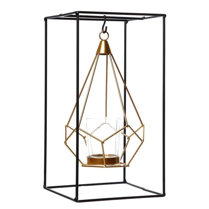 Подсвечник металл на 1 свечу "Пирамида в прямоугольнике" 26х13х13 см