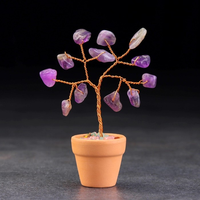 Сувенир в горшочке Сувенир в горшочке "Дерево Мудрости. Аметист", натуральный камень, 9 х 3,5 см