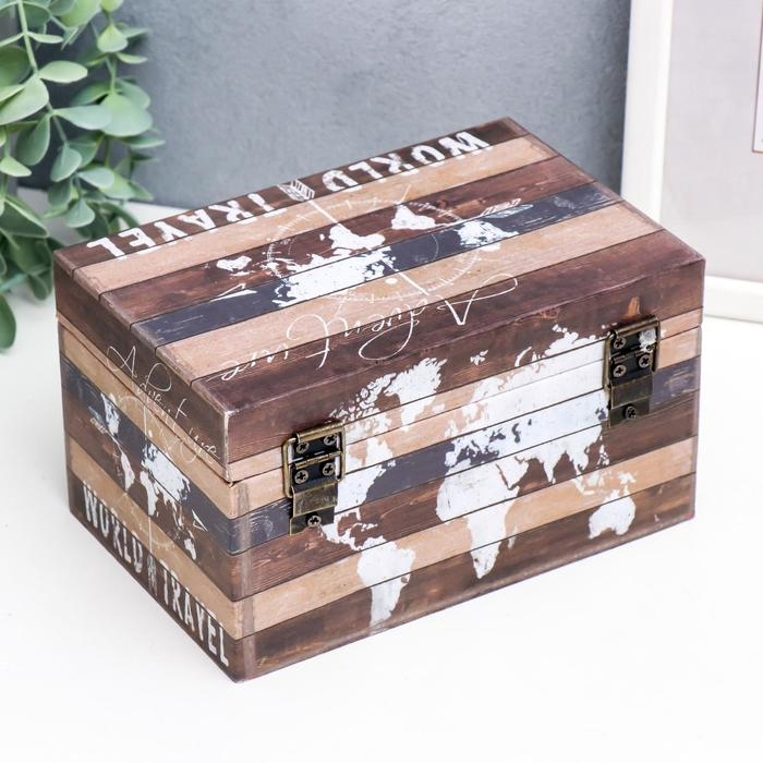 Шкатулка дерево кожзам "Путешествия по миру. Карта" 10х12х18 см