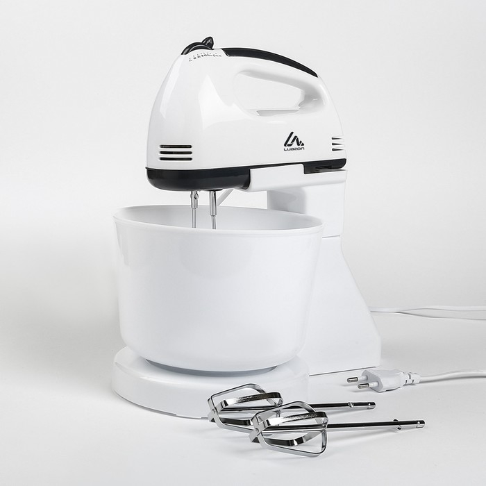Миксер Luazon LMR-04, ручной, 180 Вт, 7 скоростей, 4 насадки, бело-чёрный Миксер Luazon LMR-04, ручной, 180 Вт, 7 скоростей, 4 насадки, бело-чёрный