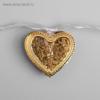 Гирлянда &laquo;Нить&raquo; 4 м с насадками &laquo;Сердечко&raquo;, IP20, прозрачная нить, 20 LED, свечение тёплое белое, 8 режимов, 220 В