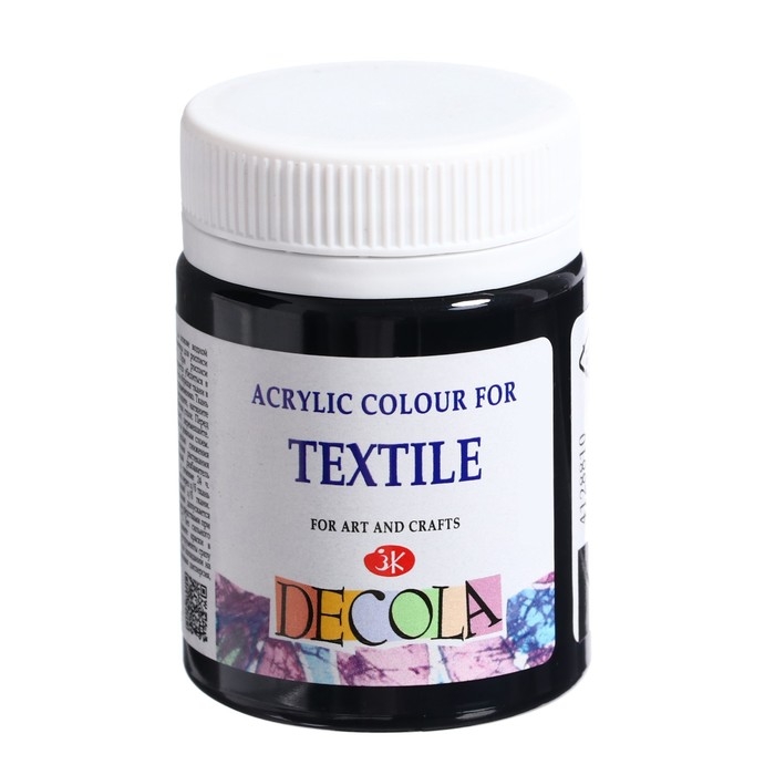 Краска по ткани, банка 50 мл, ЗХК Decola, Чёрная 4128810, (акриловая на водной основе)