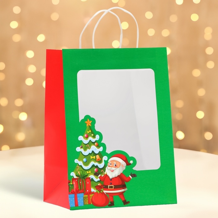 Пакет подарочный новогодний с окном Пакет подарочный новогодний с окном "Дед мороз" 19 х 26 х 13 см.