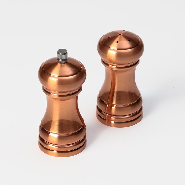 Набор мельниц для соли и перца Доляна, 10&times;5&times;10 см, 2 шт, цвет бронзовый