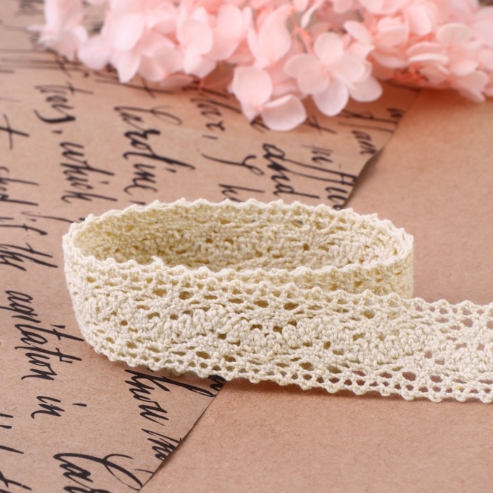 Кружево вязаное, 20 мм &times; 10 &plusmn; 1 м, цвет бежевый