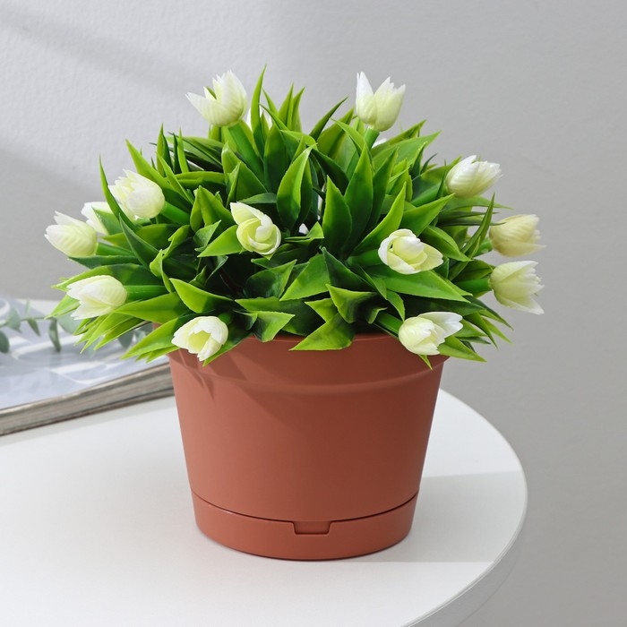 Горшок для цветов с поддоном Mint, 1,2 л, d=15 см, h=11,3 см, цвет терракотовый