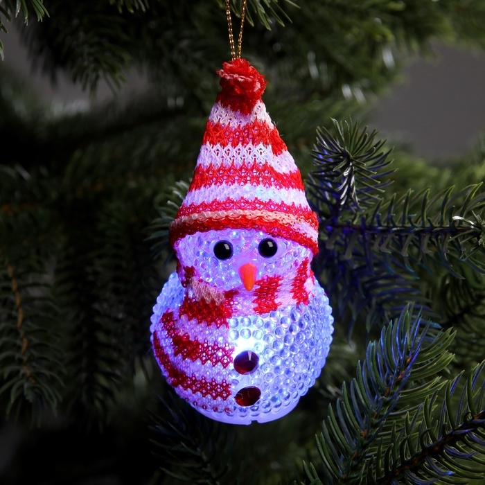 Ёлочная игрушка &laquo;Снеговик&raquo;, 10 см, от батареек, свечение мульти (RGB)