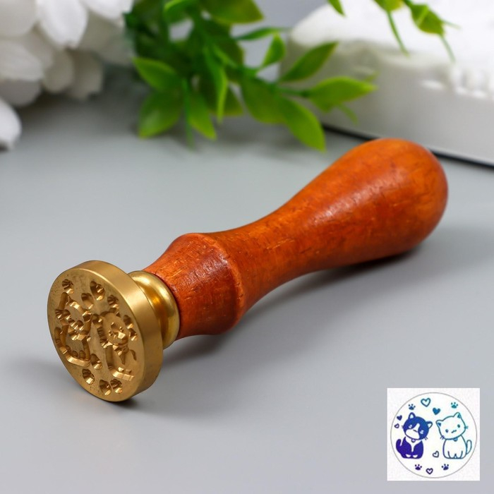 Печать для сургуча с деревянной ручкой Печать для сургуча с деревянной ручкой "Котята с сердечками" 9х2,5х2,5 см